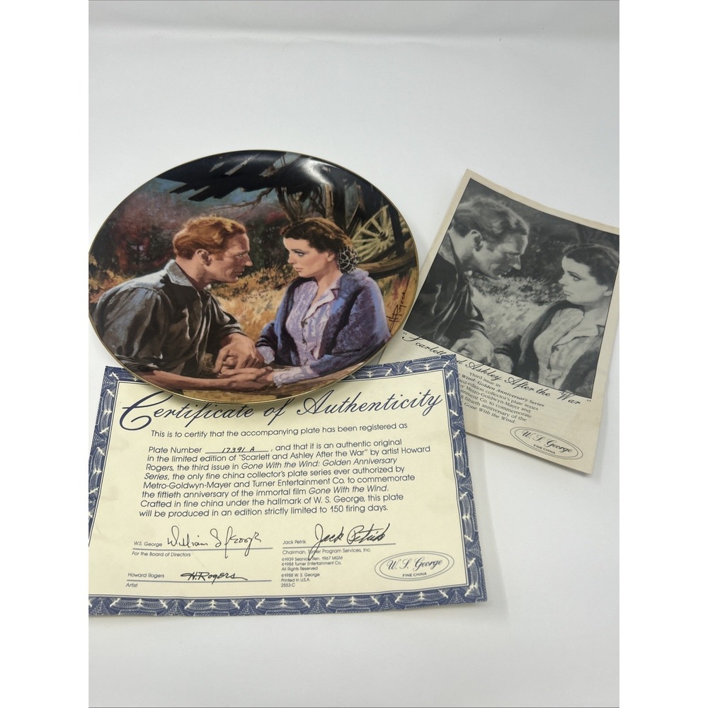 Vintage W.L. George Gone With The Wind Collector's Plate SCARLETT & ASHLEY AFTER